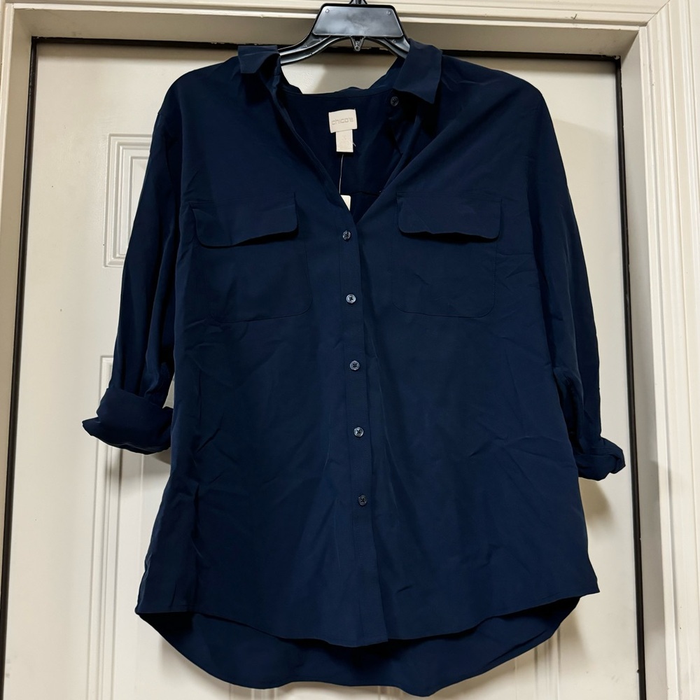 Chicos Silky Soft Easy Shirt Long Sleeve Button up